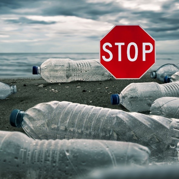 Contamination de bouteilles en plastique sur une plage